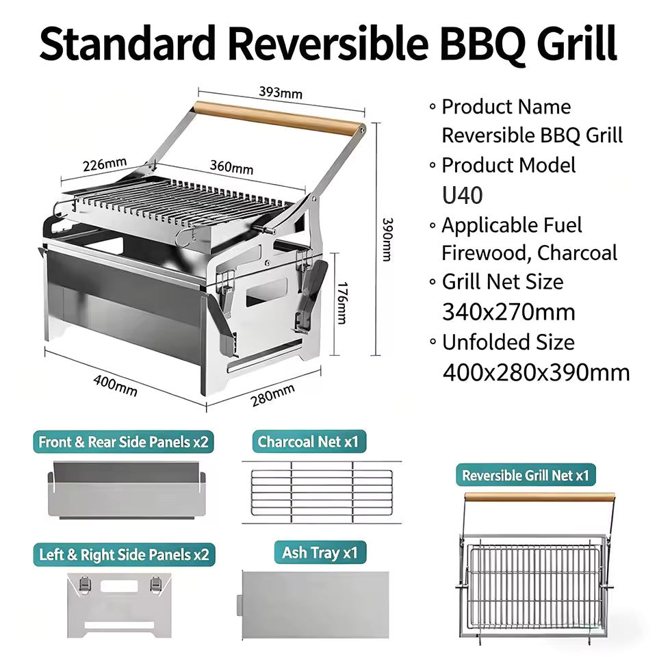Flip Grill 360° Rotating Barbecue Grill, Manual Push-Pull Auto Flipping Charcoal Grill for Outdoor Camping & Picnics