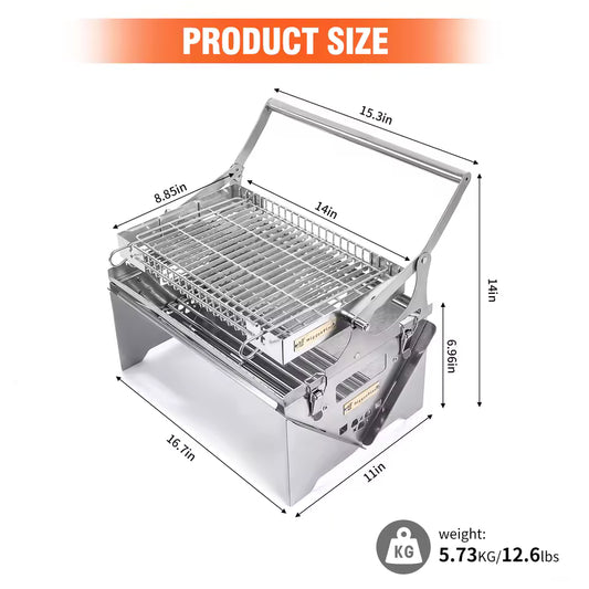 Flip Grill 360° Rotating Barbecue Grill, Manual Push-Pull Auto Flipping Charcoal Grill for Outdoor Camping & Picnics