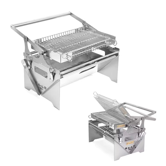 Flip Grill 360° Rotating Barbecue Grill, Manual Push-Pull Auto Flipping Charcoal Grill for Outdoor Camping & Picnics