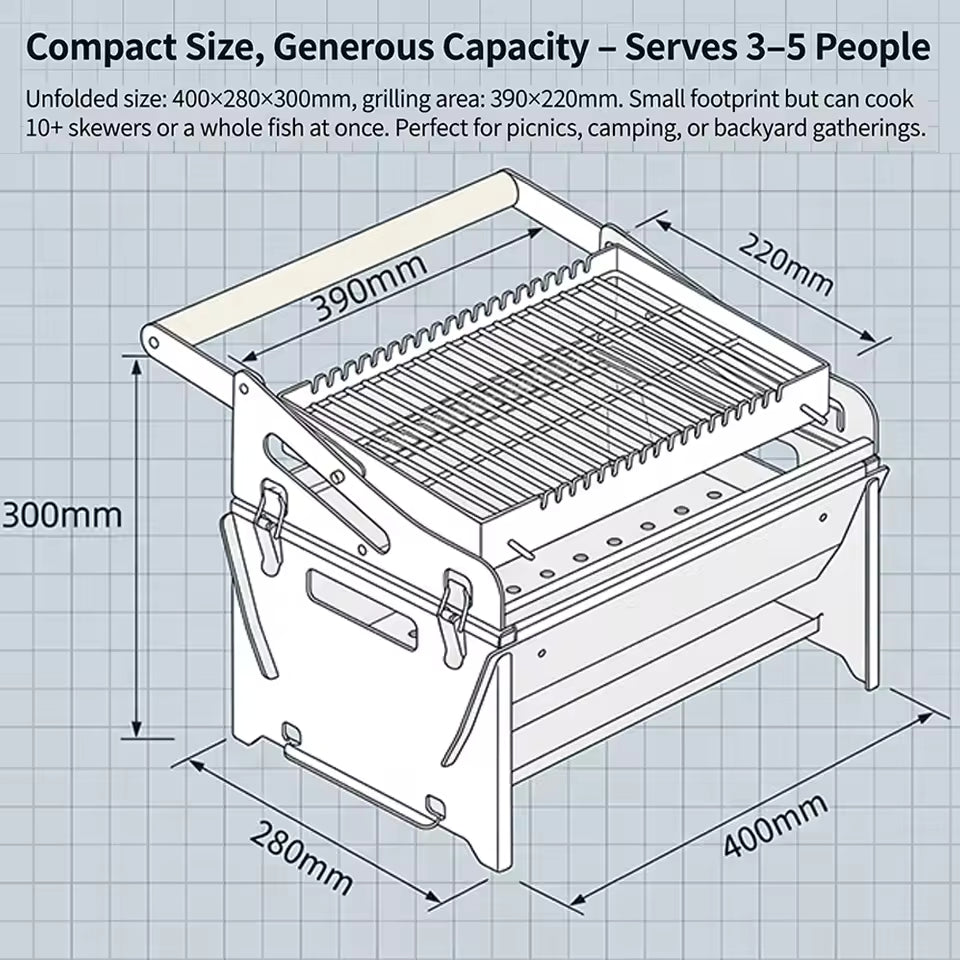 Flip Grill 360° Rotating Barbecue Grill, Manual Push-Pull Auto Flipping Charcoal Grill for Outdoor Camping & Picnics