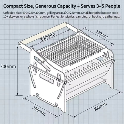 Flip Grill 360° Rotating Barbecue Grill, Manual Push-Pull Auto Flipping Charcoal Grill for Outdoor Camping & Picnics