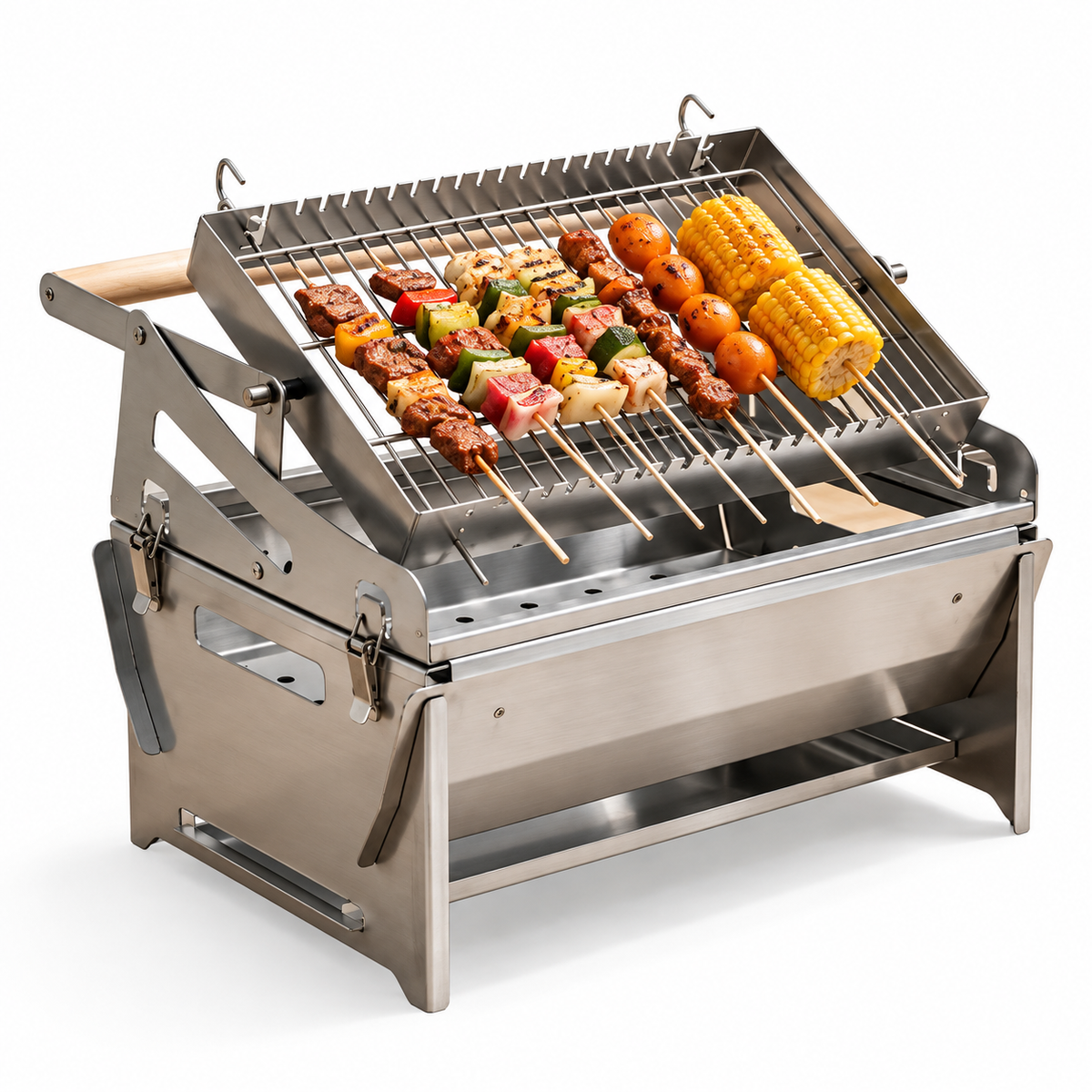 Flip Grill 360° Rotating Barbecue Grill, Manual Push-Pull Auto Flipping Charcoal Grill for Outdoor Camping & Picnics